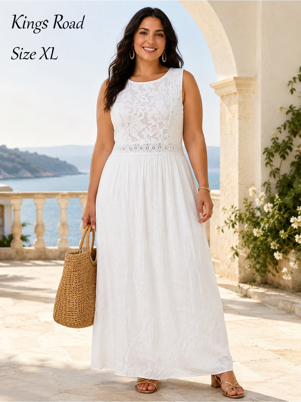 NWT Kings Road White Embroidered Lace Boho Maxi Dress XL
